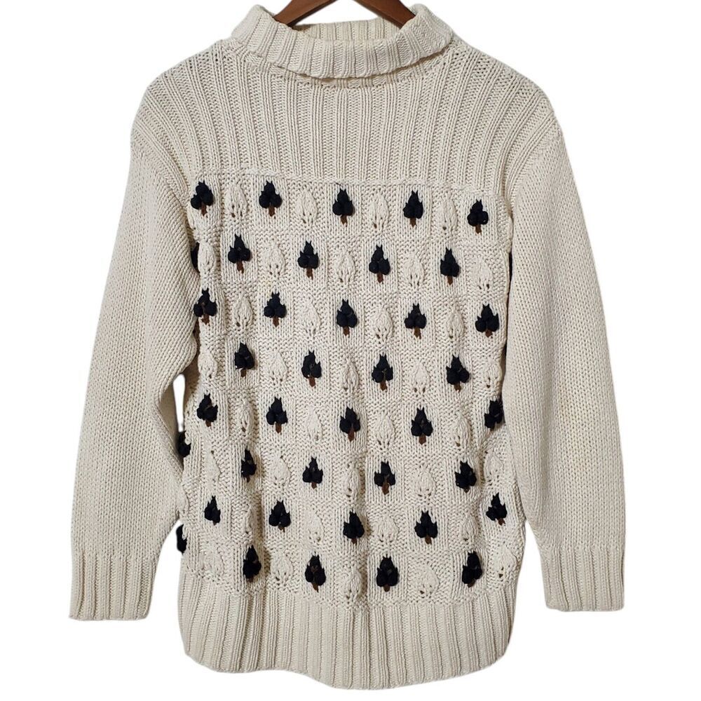 Vintage Jantzen Turtleneck Sweater Size M 3D Tree Knit 3/4 Sleeve Womens